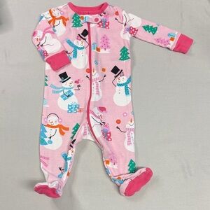 PJ Place - Pink Newborn Snowman Footie Pajamas for Kids